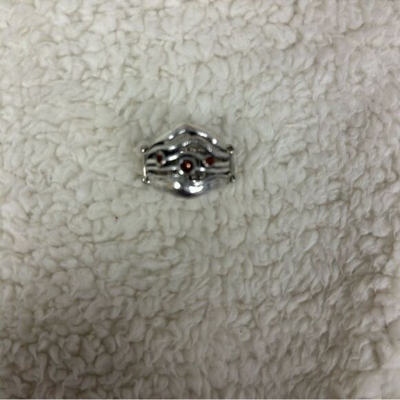 Chocolate Caramel Three Rhinestones Wavy Silver Tone Expandable Ring - Picture 5 of 14